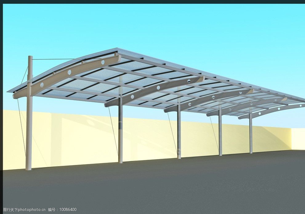 关键词:自行车 雨棚 雨篷 电动车 钢结构 阳光板 室外模型 3d设计模型
