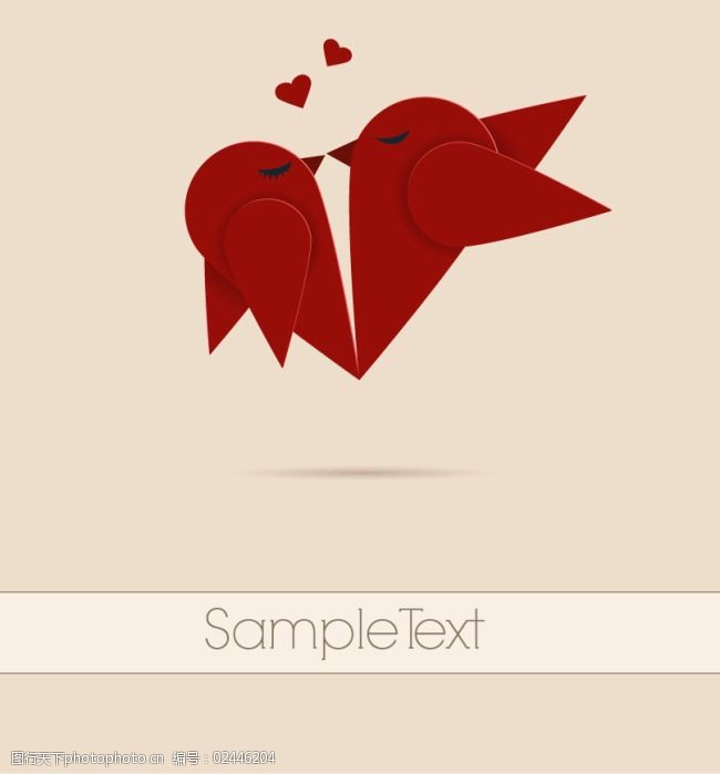 爱心 创意 动物 红色 情人节 矢量图 小鸟 折纸 广告设计