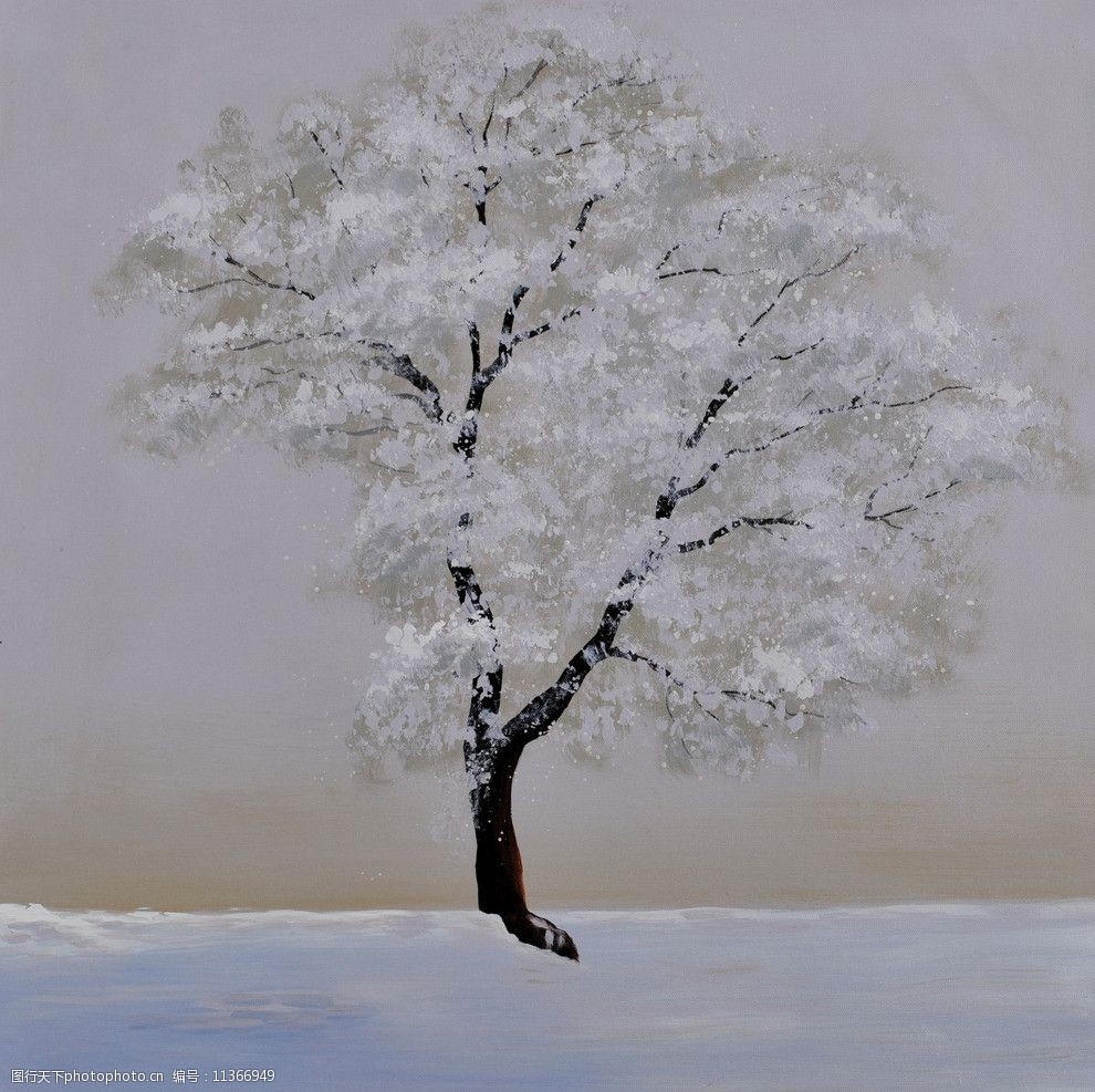 关键词:冬季雪景装饰画 装饰画 树 油画 无框画 印象风格 雪地 白雪