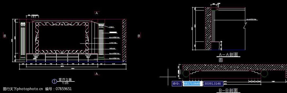 关键词:电视背景墙 cad 标注详图 立面图 节点图 室内 施工图纸 cad