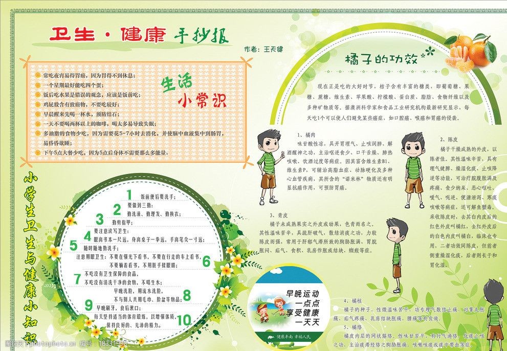 卫生 健康 手抄报 生活 小常识 小学生 卫生与健康 小知识 橘子的功效