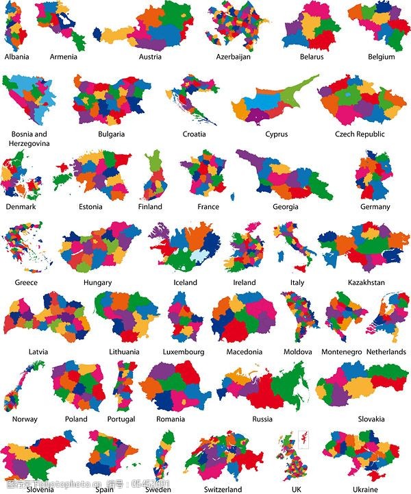 欧洲各国地图矢量素材