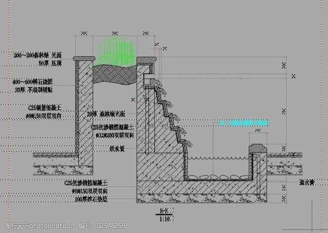 跌水花坛施工图图片