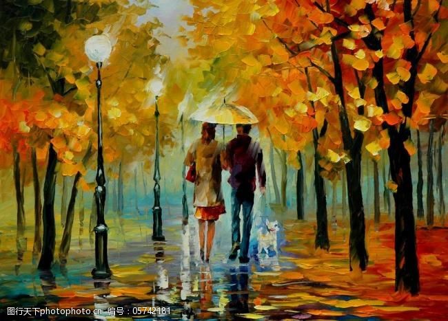 油画浪漫的秋夜图片
