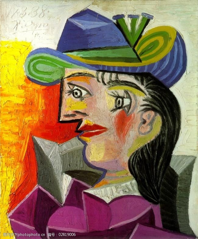 1938femmeauchapeaubleu西班牙画家巴勃罗毕加索抽象油画人物人体油画