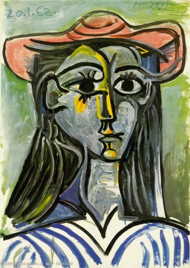 1962femmeauchapeau(buste)西班牙画家巴勃罗毕加索抽象油画人物人体
