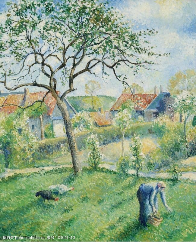 georgesmanzana-pissarro-appletreesinbloom,1953大师画家风景画静物