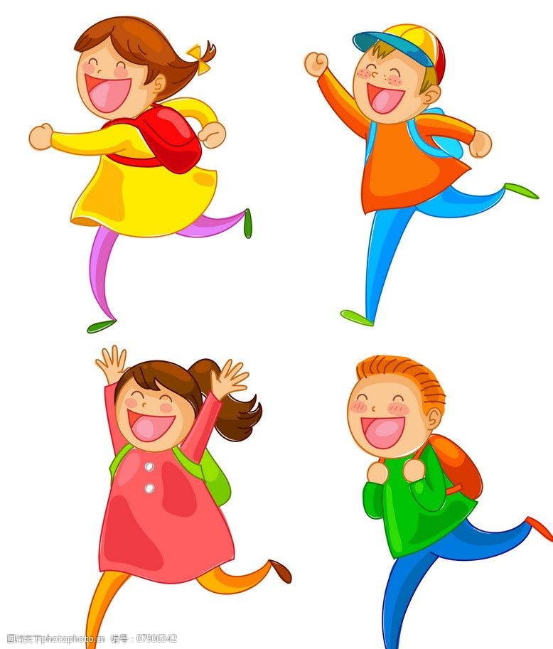 快乐儿童 卡通 儿童 小学生 孩子 幼儿 可爱 上学 跑步 矢量 儿童主题