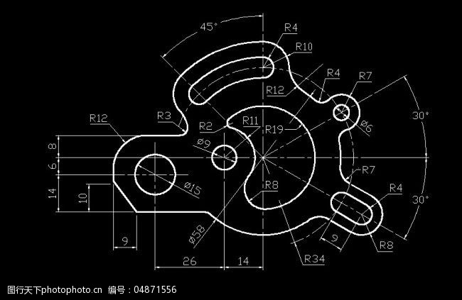 关键词:机械制图零件施工图免费下载 尺寸 零件图纸 平面图 机件 cad