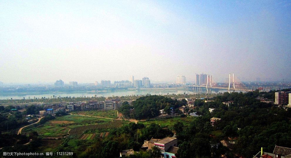 湘潭风光 湘潭 宝塔山 树木 菜地 建筑 河流 三桥 其他 自然风景 自然