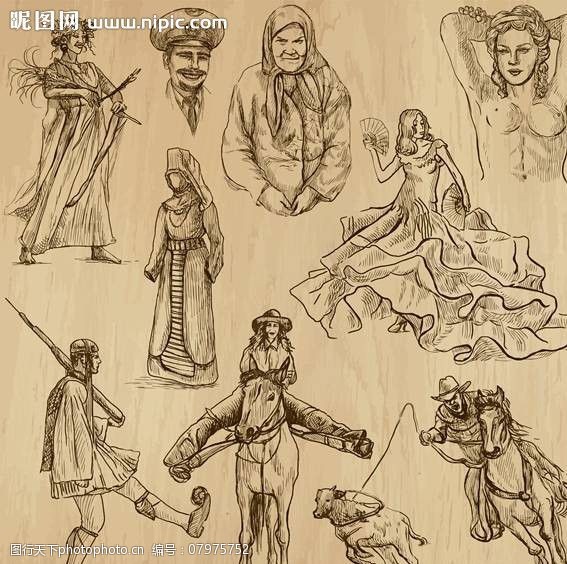 古代人手绘设计图片
