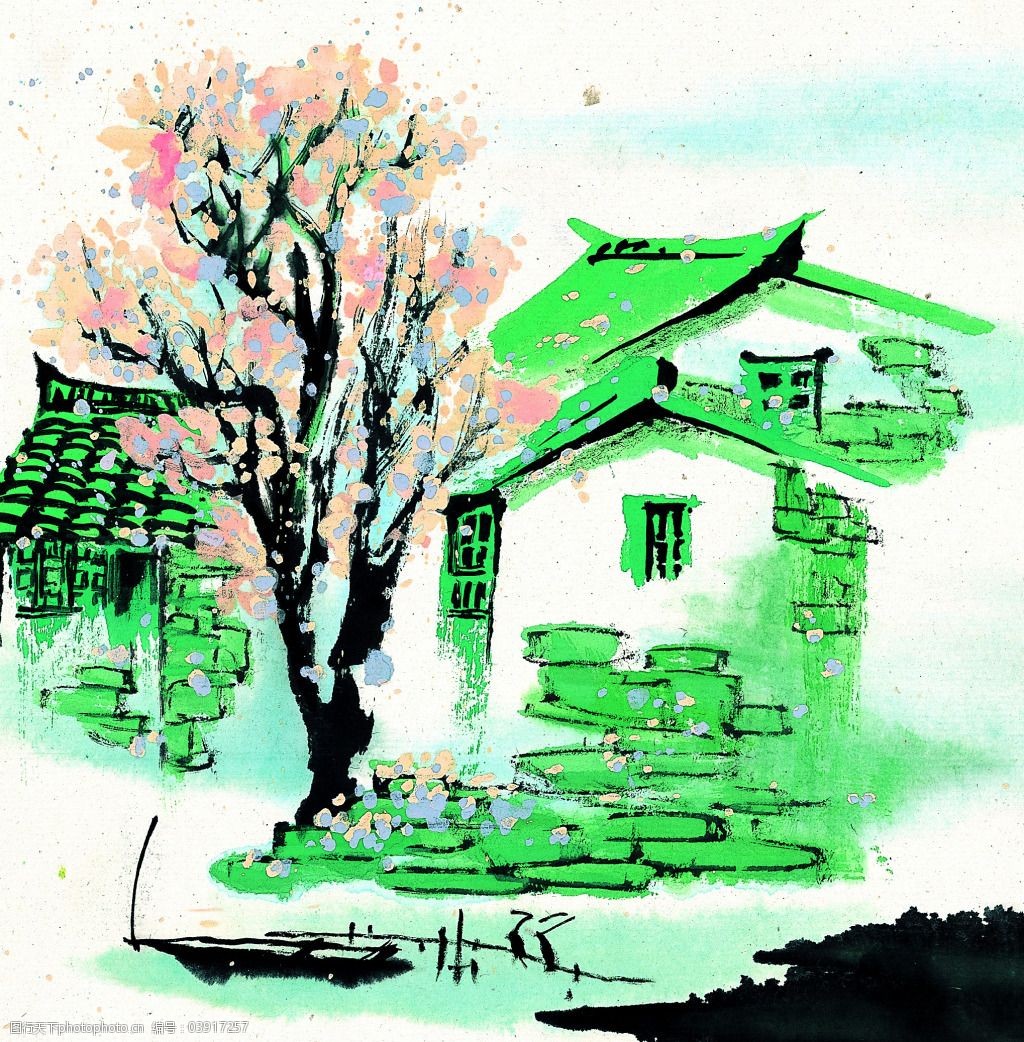 古风水墨庭院山水画
