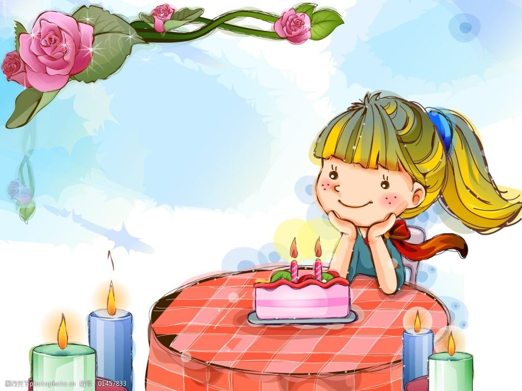 童年卡通插画生日许愿的小女孩