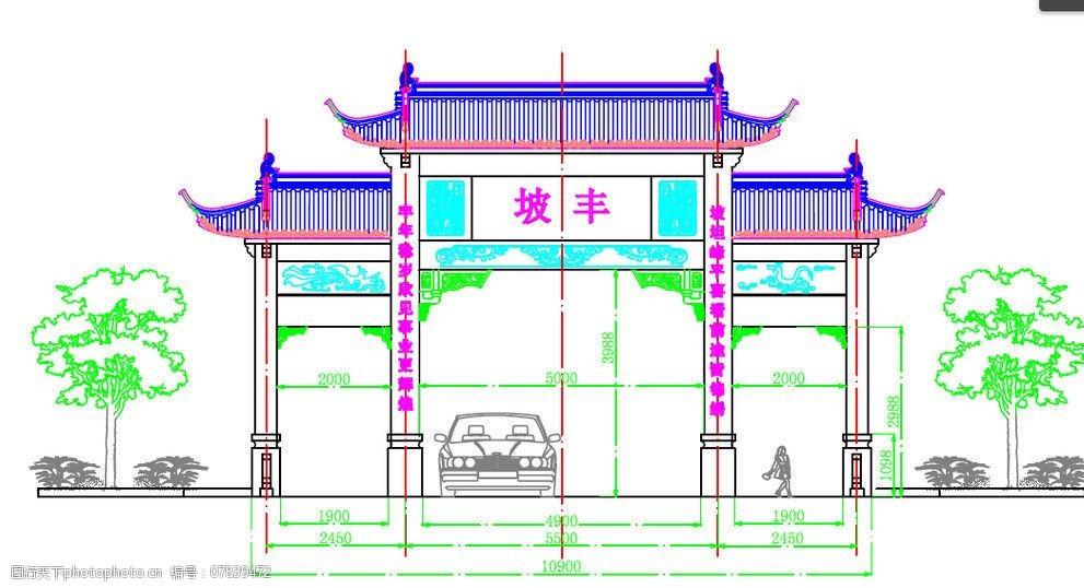 关键词:牌坊设计图 牌坊 门楼设计图 农村 建筑设计 大门 施工图纸