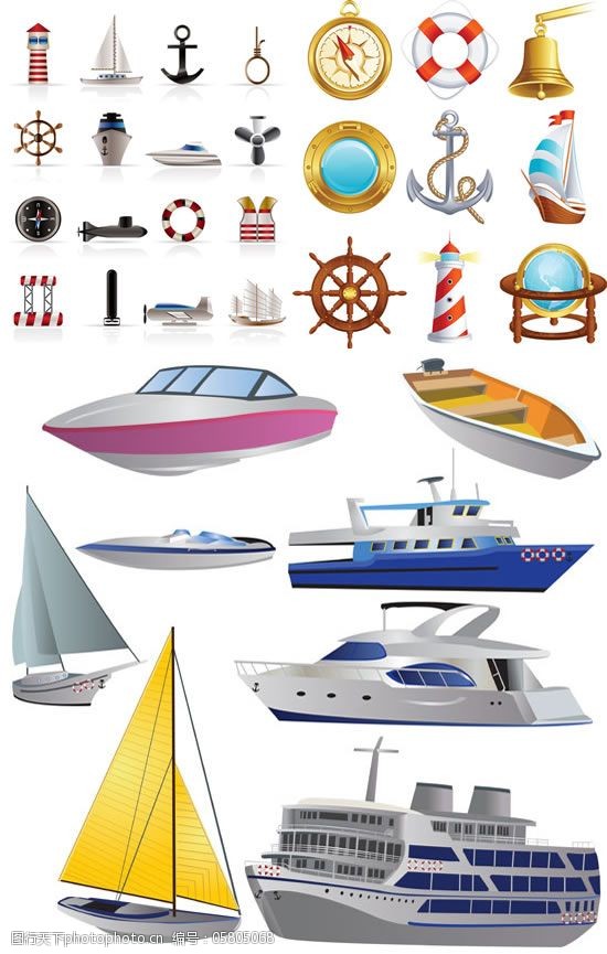 几十种海上交通工具帆船舰艇