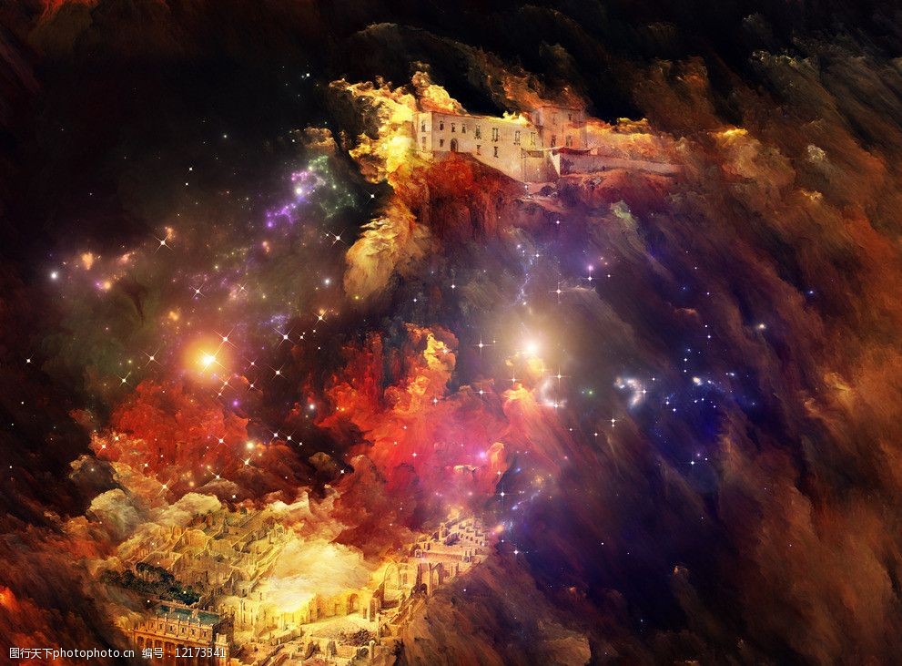 梦幻星空油画水彩画图片