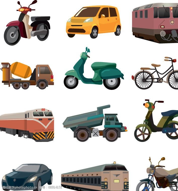 关键词:交通工具 货车 卡车 面包车 私家车 汽车 自行车 摩托车 公交