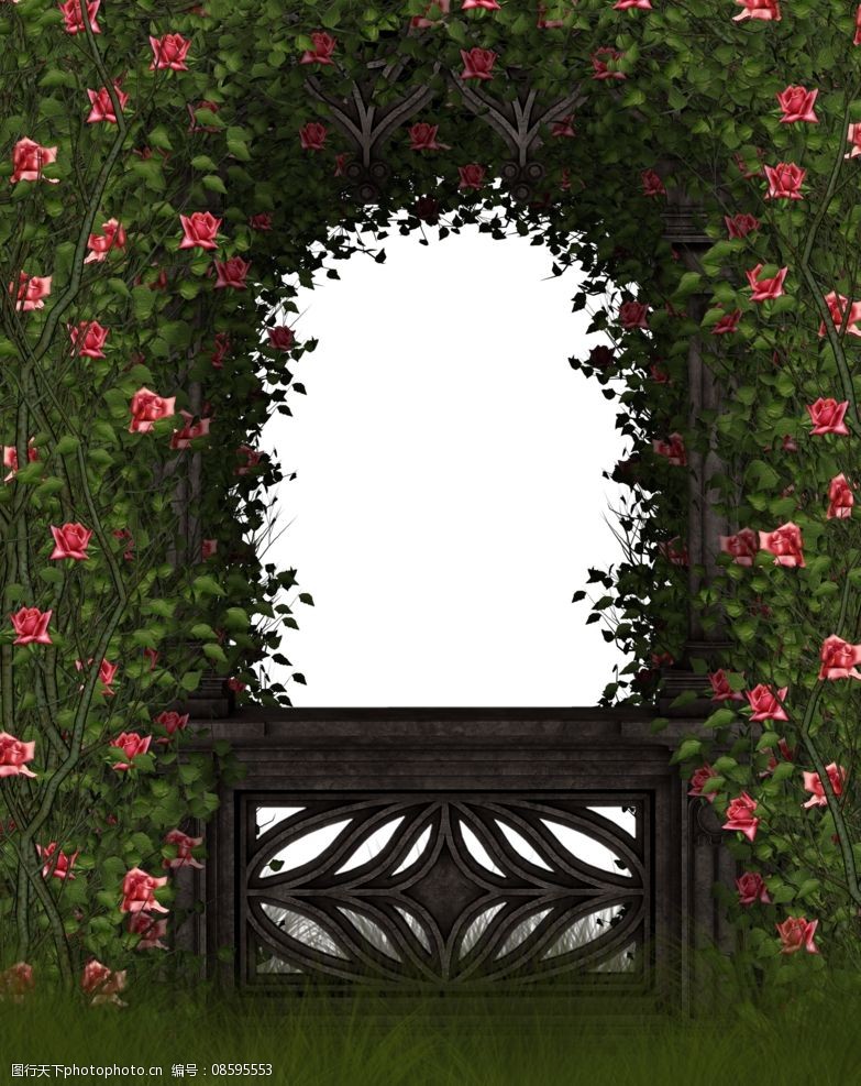 玫瑰花 花园 3d场景 红色玫瑰花 草地 护栏 庭园 庭院 3d作品 3d设计