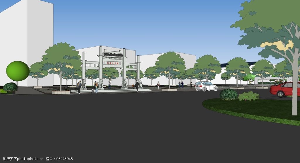 厂区绿化 景观大道 sketchup 广场入口透视 装饰素材 园林景观设计