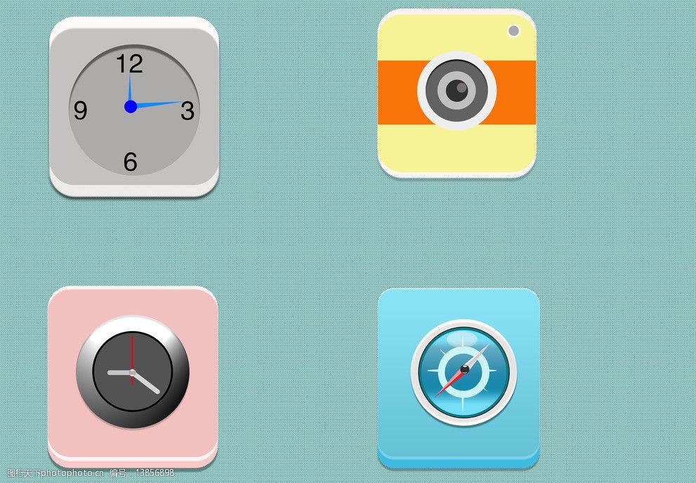 关键词:小清新手机图标 拟物化图标 小清新图标 指南针 相机图标 小