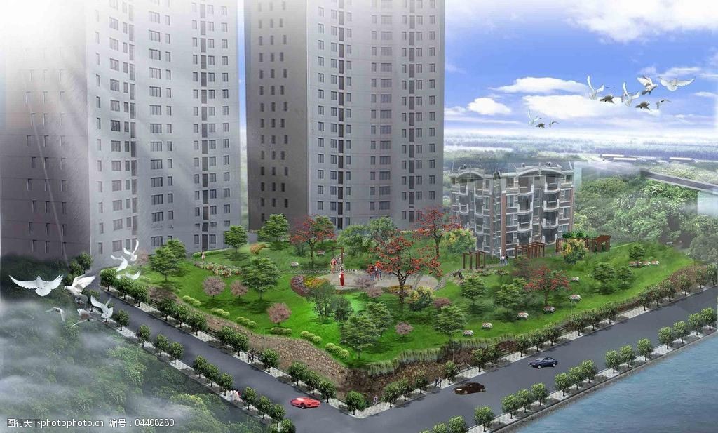 小区山坡绿化效果图鸟瞰图图片
