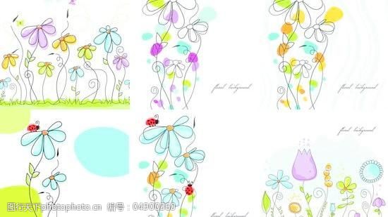 线描花卉画稿矢量素材