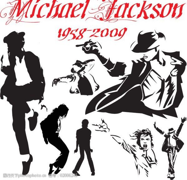 矢量素材免费下载 黑白剪影 迈克尔杰克逊 经典动作 矢量图 矢量人物