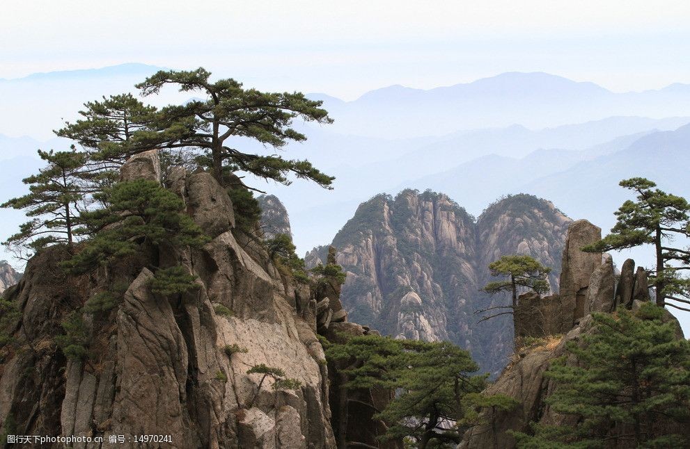 安徽 黄山 山峦 山峰 松树 云雾 绿山 黄山奇峰 山顶 远山 自然风景