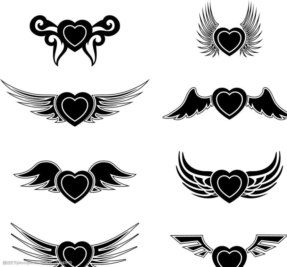 心形翅膀纹身图案图片