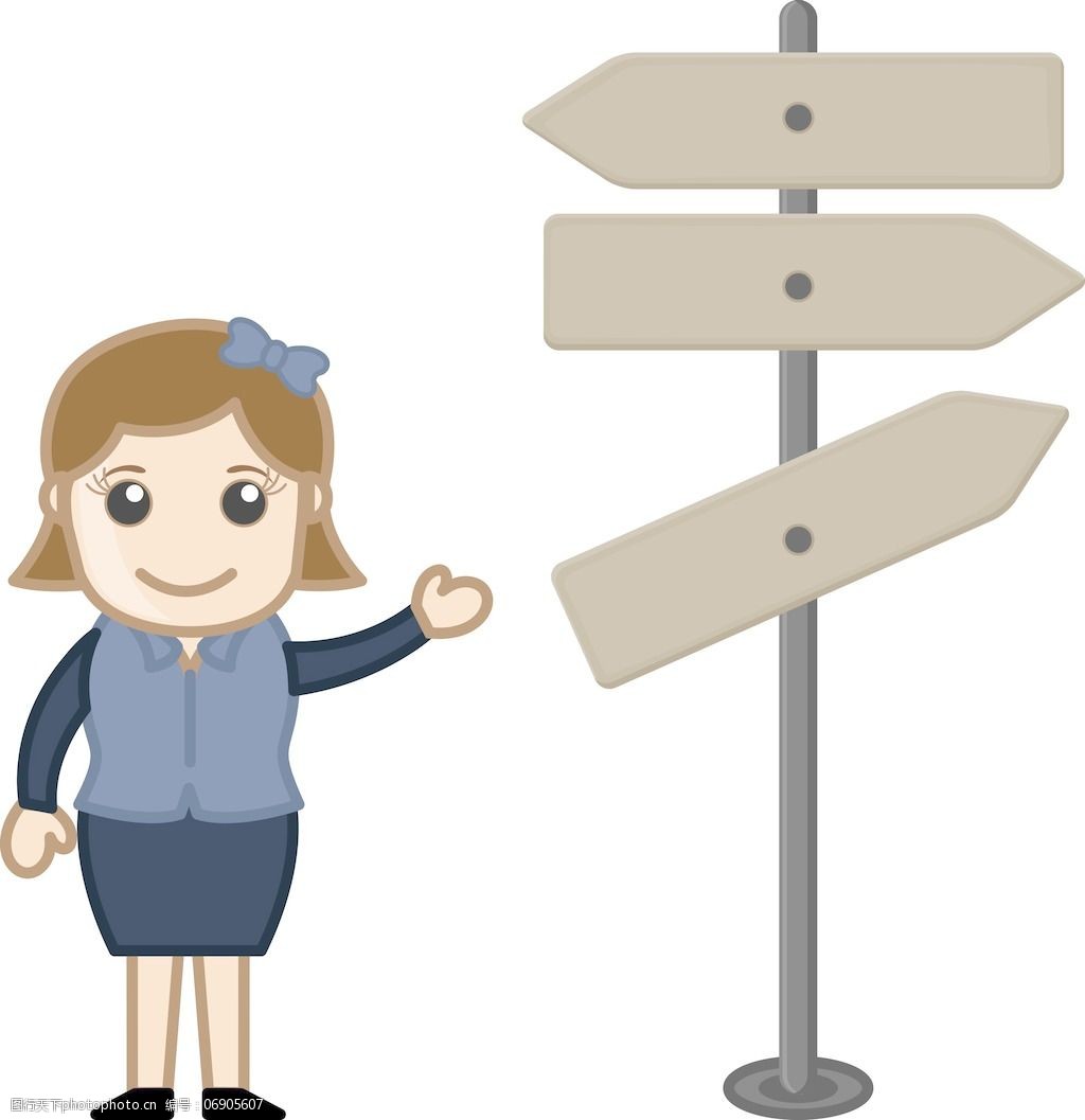 动漫女孩presentinng道路标志牌 矢量图 矢量人物