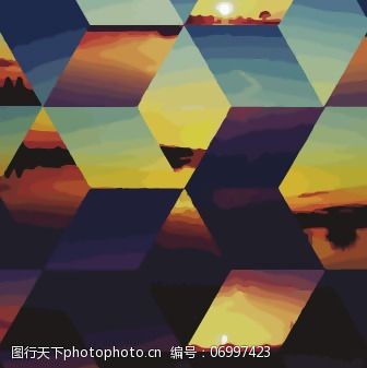 印花矢量图风景画拼接艺术效果水彩免费素材