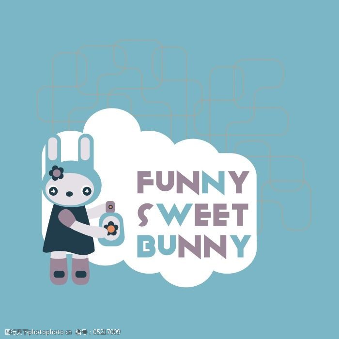印花矢量图可爱卡通卡通动物兔子文字免费素材