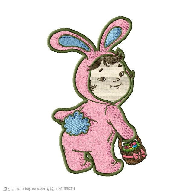 绣花可爱卡通卡通人物女孩兔子装免费素材