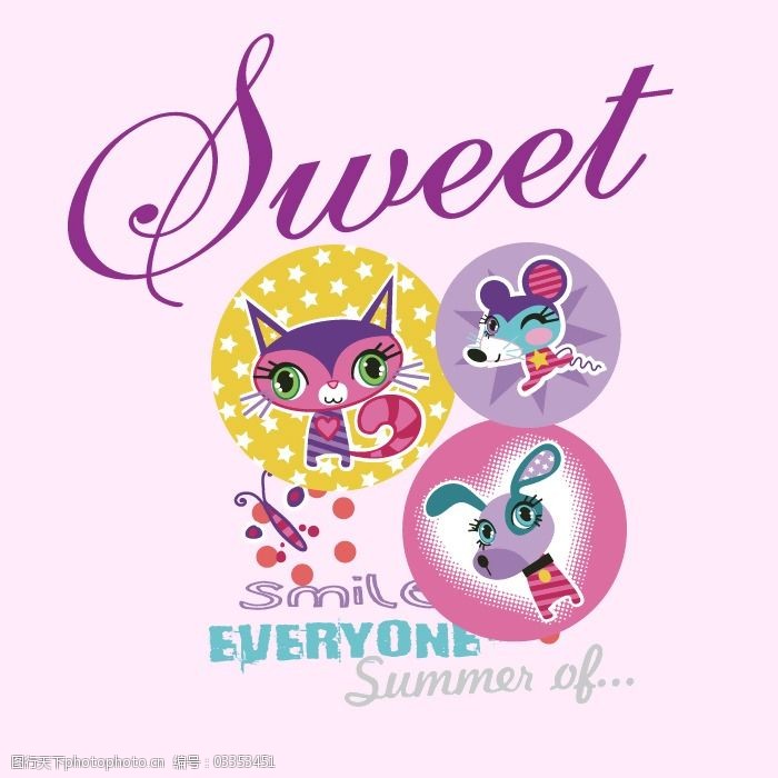 印花矢量图t恤图案图文结合卡通动物猫免费素材