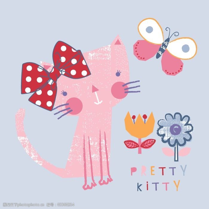 印花矢量图t恤图案图文结合卡通动物猫免费素材