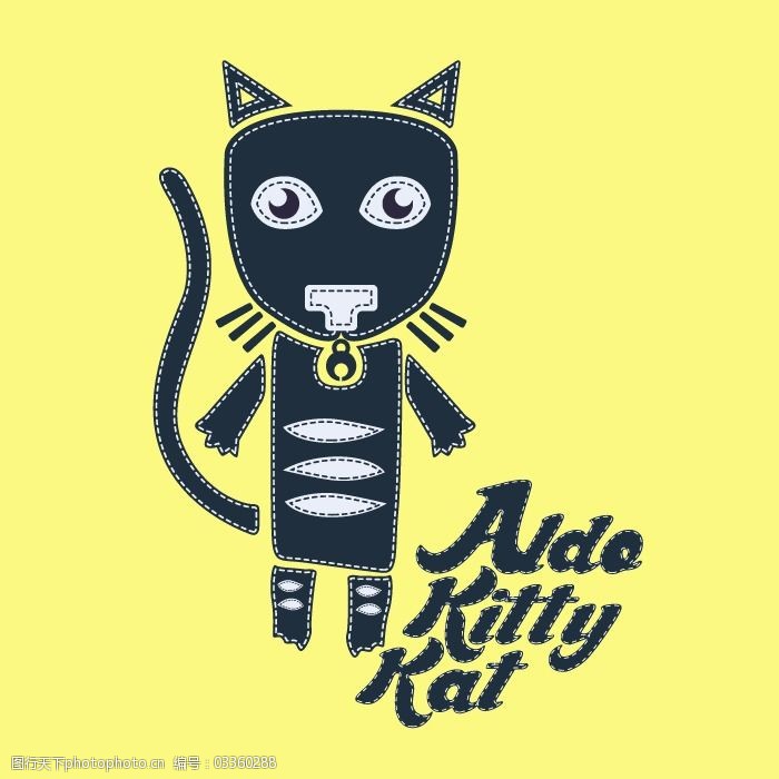 印花矢量图t恤图案图文结合卡通动物小猫免费素材