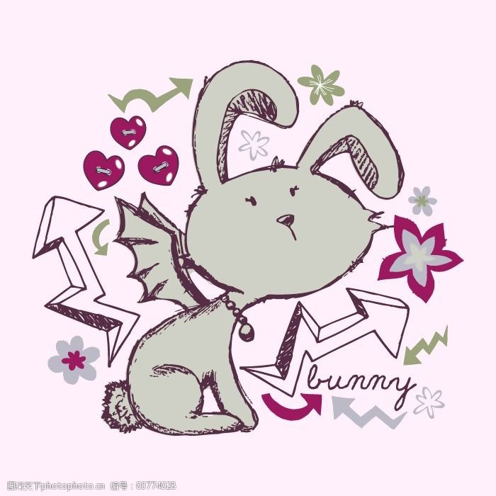 t恤图案 服装图案 卡通动物 免费下载 小兔子 印花矢量图 图文结合