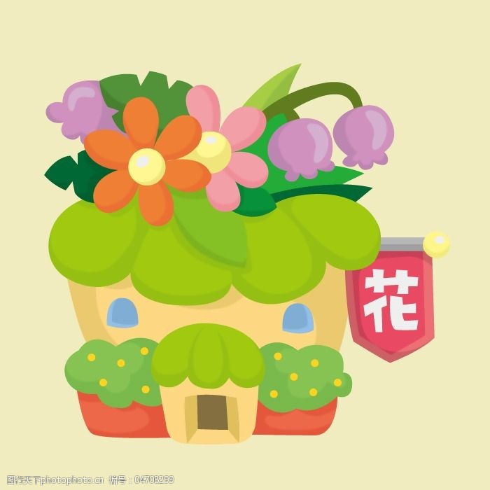 印花矢量图可爱卡通建筑花店色彩免费素材图片-图行天下图库