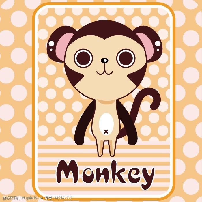 印花矢量图可爱卡通卡通动物猴子英文免费素材
