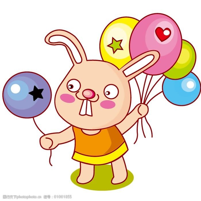 印花矢量图可爱卡通卡通动物兔子气球免费素材