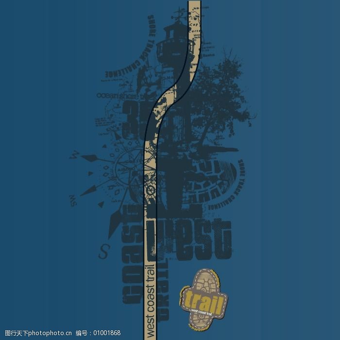 印花矢量图图文结合文字英文灯塔免费素材