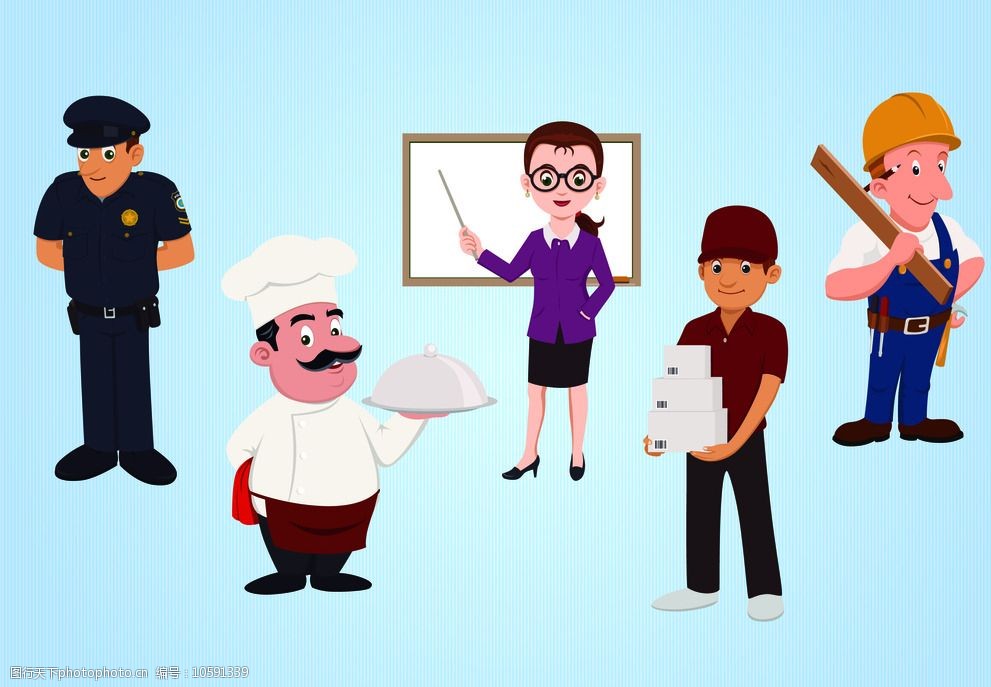 各行业职场人士 卡通 各行业 职场 人士 警察 厨师 老师 工人 职业