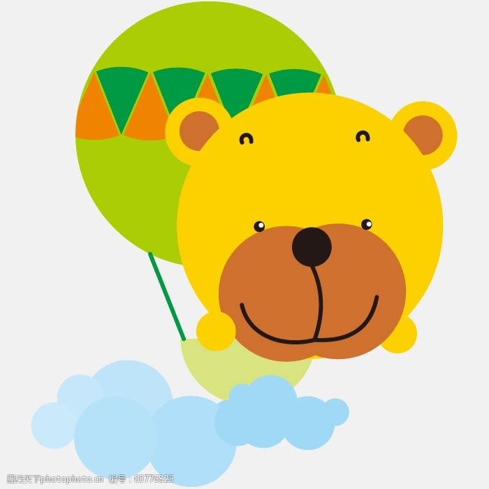 印花矢量图卡通动物小熊气球云朵免费素材