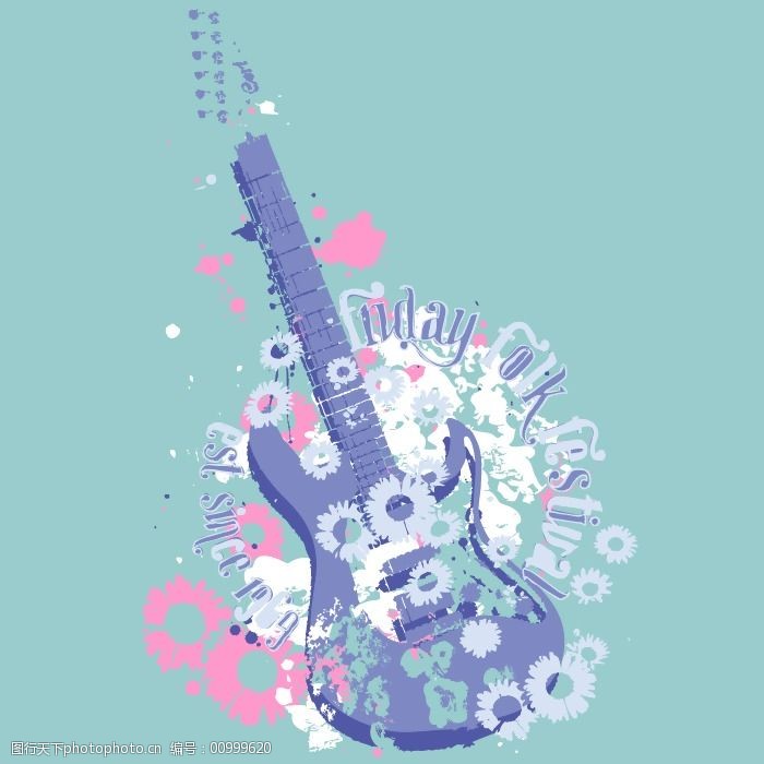 印花矢量图音乐元素乐器吉他色彩免费素材