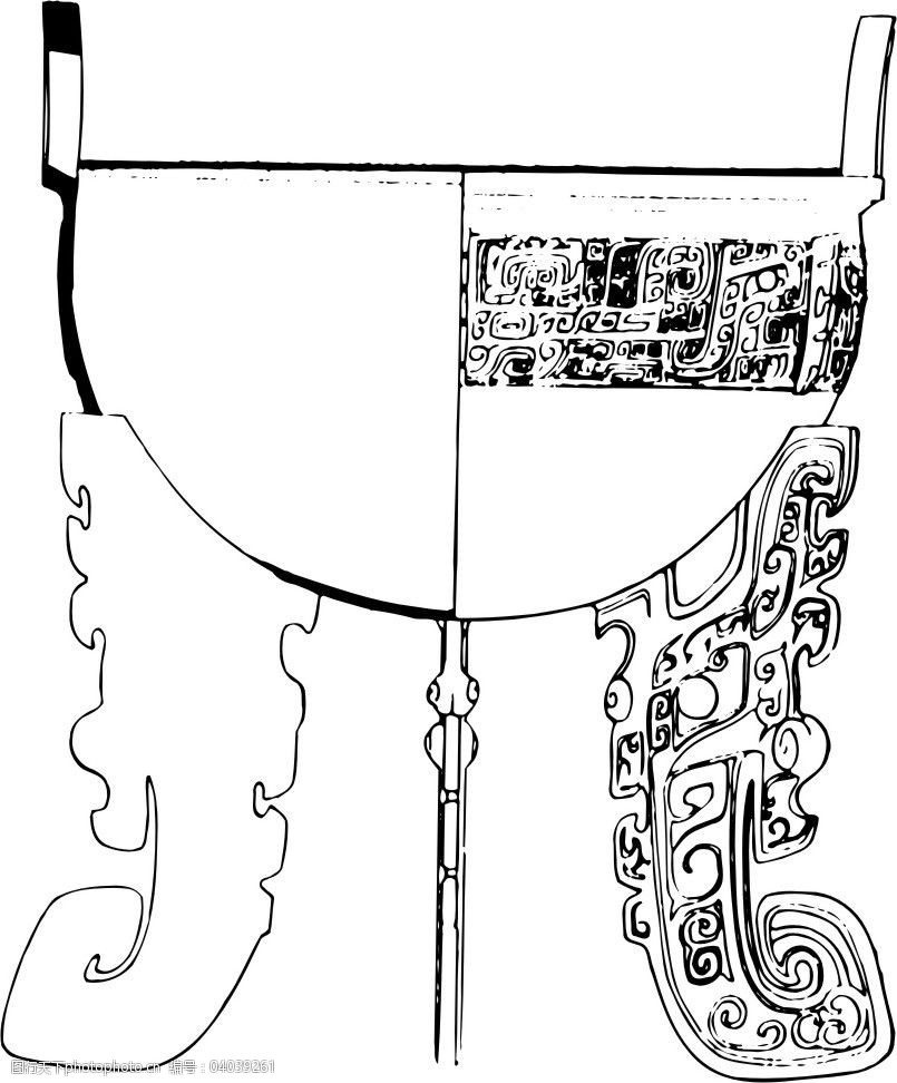 印花矢量图古代雕刻鼎黑白色民族免费素材
