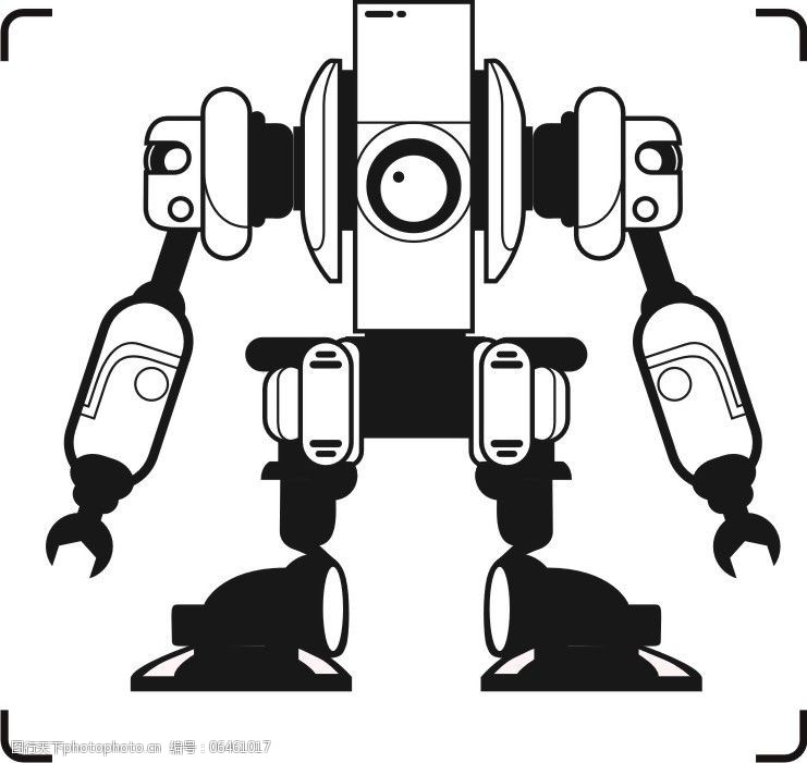 印花矢量图色彩黑白色机器人免费素材