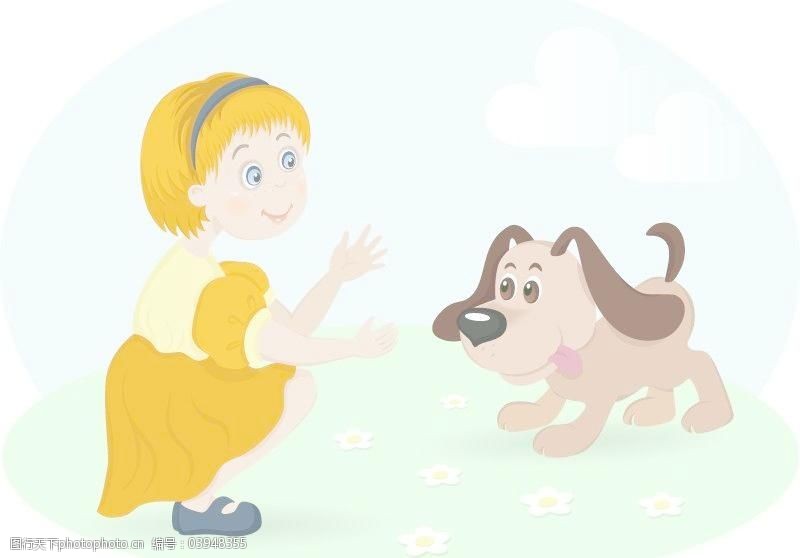动漫女孩与宠物狗矢量素材