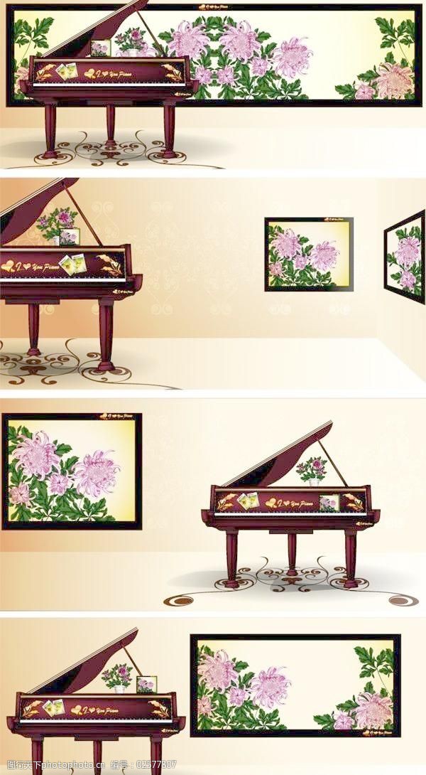 优雅的钢琴和中国画的背景矢量素材