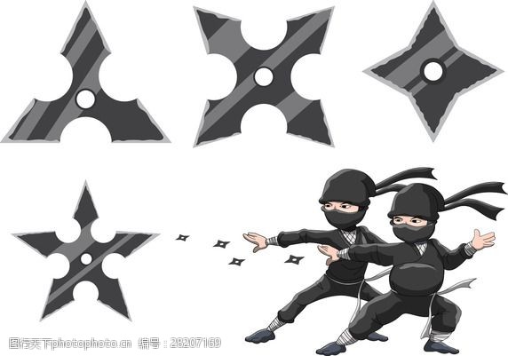 关键词:忍者设计图 矢量图 ai 黑色 灰色 白色