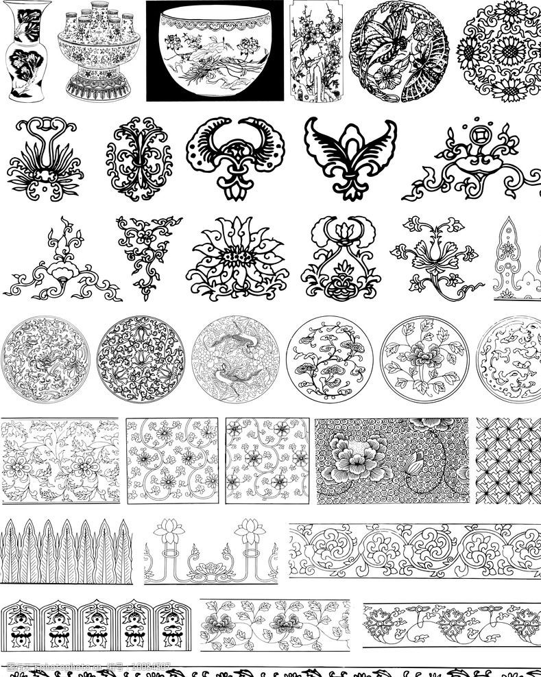 关键词:传统矢量图案 中国 传统 花边 黑白 图案 团花 传统文化 文化